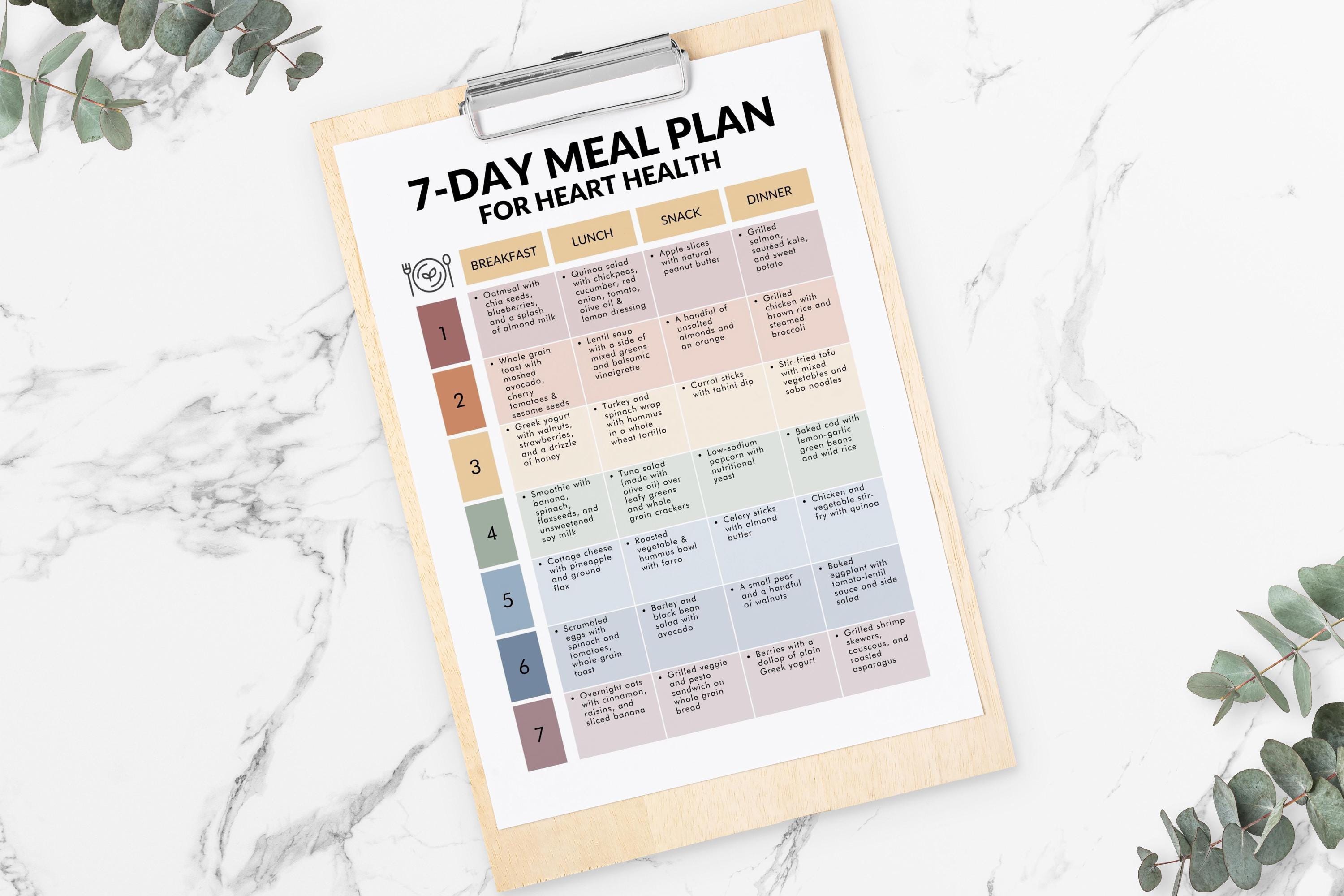 7-day Heart Healthy Meal Plan, Heart Healthy Meal Plan to Lower ...