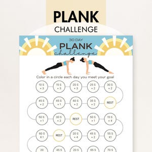 Plank Challenge de 30 días, PDF de 5 páginas, Plank Challenge para principiantes, programa de 30 días con instrucciones - Descarga en tamaños 8.5x11 y A4