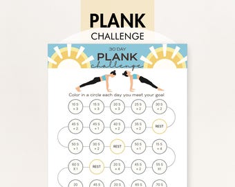 Plank Challenge 30 Days, 5 Page PDF, Plank Challenge for Beginners, 30-Day Program with Instructions - Download in 8.5x11 and A4 Sizes