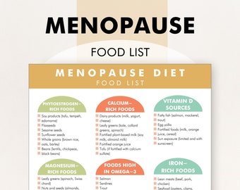 Menopause Diet Food List, Menopause Friendly Diet List, Foods to Help Menopause Symptoms, Download and Print to Help You Shop and Meal Plan