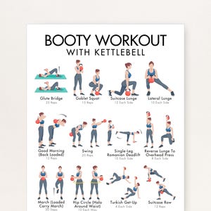 Kettlebell Glute Workout, Kettlebell Workout for Booty, Printable PDF (8.5x11, 16x20, A4, A3) - Start Exercising Today!