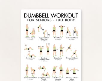 Weight Training for Seniors, Full Body Dumbbell Workout for Older Adults, Printable PDF, Complete Guide - Pictures and Written Instructions