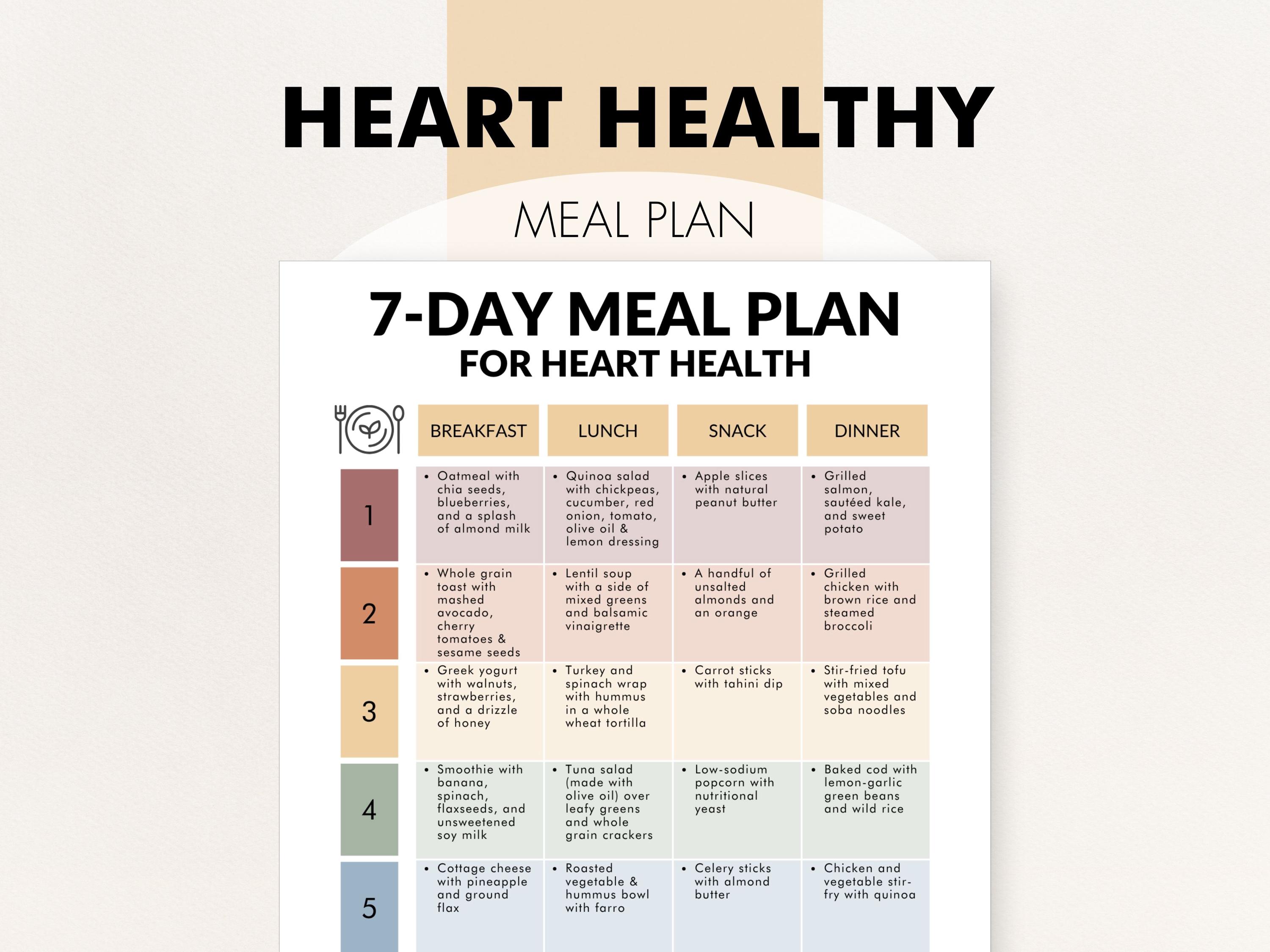 7-day Heart Healthy Meal Plan, Heart Healthy Meal Plan to Lower ...