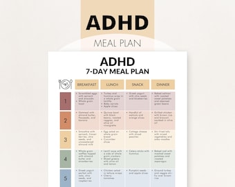 Plan posiłków dla osób z ADHD w formacie PDF, plan posiłków dla dorosłych i dzieci z ADHD, przewodnik do druku, pomaga zaplanować menu dla osób z zespołem nadpobudliwości psychoruchowej z deficytem uwagi