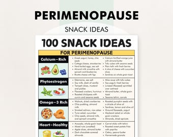 Perimenopause Diet - Snacks, Healthy Diet Snack List for Perimenopause, Printable PDF, Helps You Make a Perimenopause Meal Plan