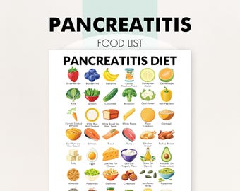 Póster de dieta para la pancreatitis, lista de alimentos para la pancreatitis, PDF imprimible, mejores alimentos para una dieta para la pancreatitis
