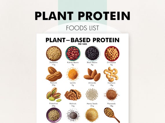 Plant Based Foods High In Protein List, Plant Based Protein Foods List, Plant-Based Protein Sources Chart PDF, Download, Print, Plan Meals