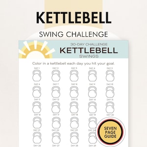 Kettlebell Swing Workout Challenge (Printable PDF), Swinging Kettlebell Exercise Guide, 8.5x11 and A4 Sizes
