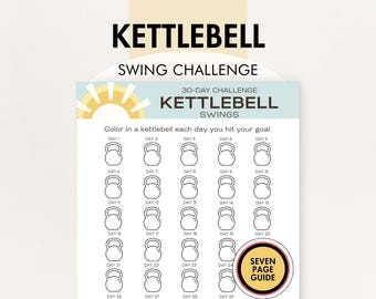 Kettlebell Swing Workout Challenge (Printable PDF), Swinging Kettlebell Exercise Guide, 8.5x11 and A4 Sizes