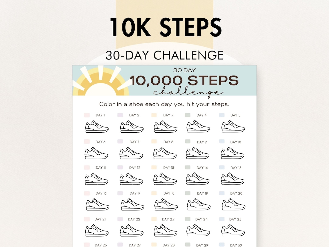 10000 Steps Challenge, Printable PDF, 10K Steps A Day Tracker in 8.5x11 ...