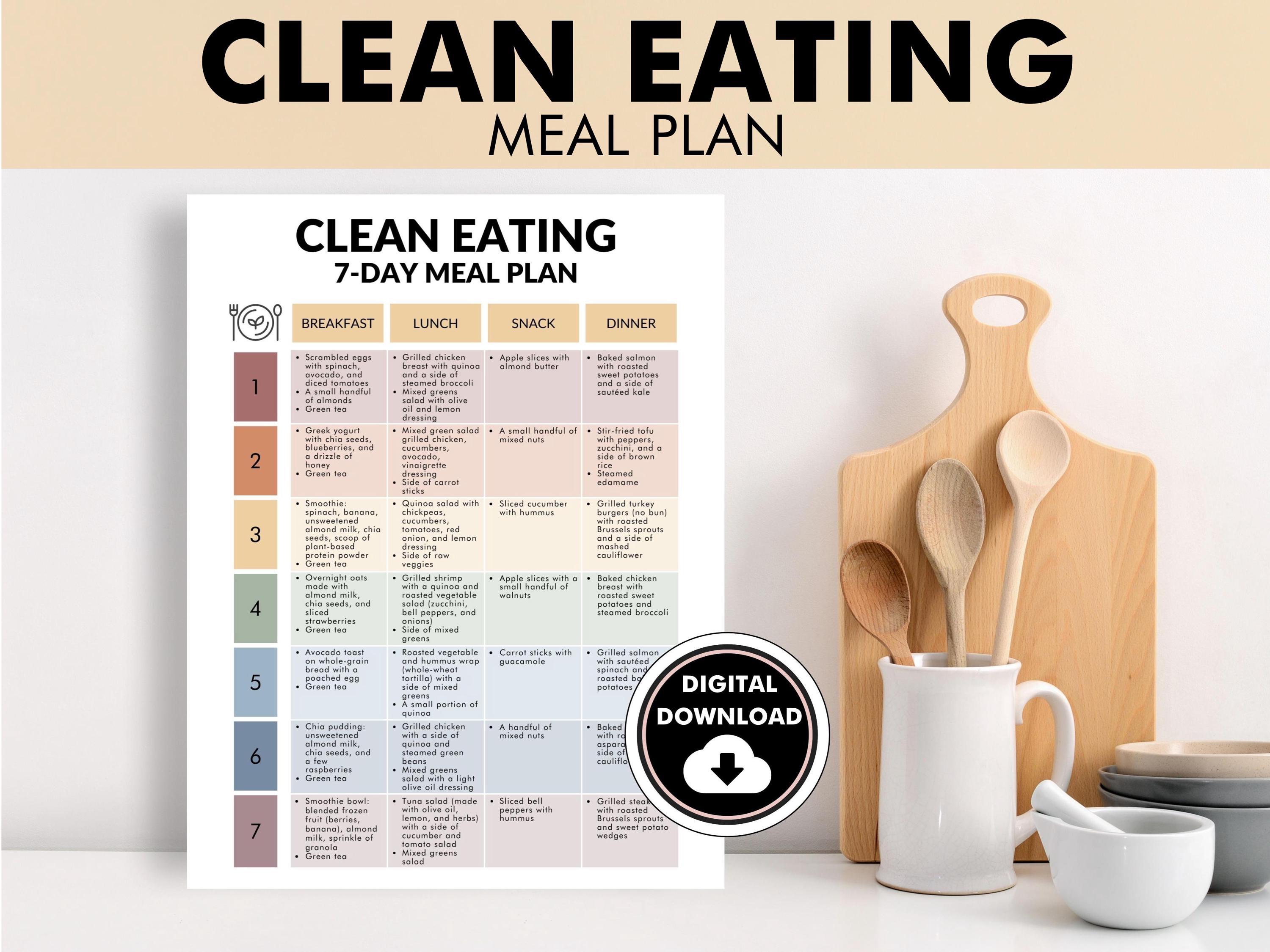 Clean Eating Meal Plan, 7-day Meal Plan for Clean Eating, Printable PDF ...