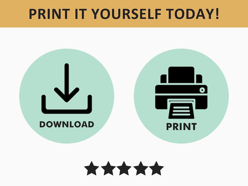 May include: Two green circles with white text and black icons. The left circle has a download icon and the text "DOWNLOAD". The right circle has a printer icon and the text "PRINT".