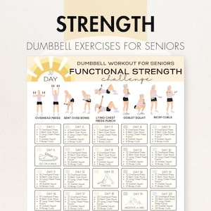 Dumbbell Workout for Seniors, Functional Strength Training Program for Elderly, Printable PDF, 8.5x11, 16x20, A4, A3
