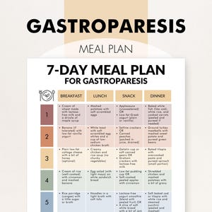 Gastroparesis Meal Plan PDF, Gastroparesis Diet Meal Plan, 7-Day Gastroparesis Menu, Printable Recipe Ideas, Gastroparesis-Friendly Foods