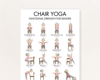 Stuhl Yoga für ältere Menschen, Funktionelles Krafttraining Programm, Sitzübung für Senioren, Training zu Hause (druckbare PDF, 4 Größen)