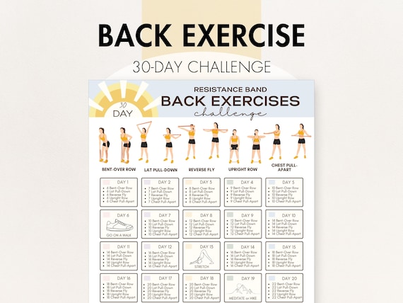 Resistance Band Back Exercises, Stretch Band Back Exercises For Home, Printable PDF, 30 Day Workout Challenge, for Upper Back and Lower Back