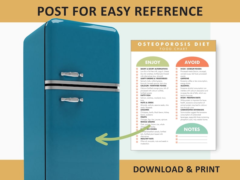 Osteoporosis Diet Plan, Osteoporosis Food Chart, Osteoporosis Diet, PDF to Download and Print, Make Dietary Changes to Promote Bone Density image 2