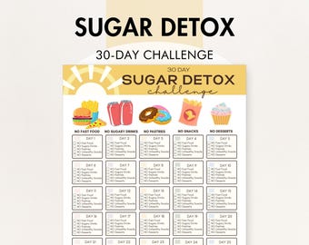 Sugar Detox Diet, 30-Day Challenge, No Sugar Diet Challenge, Printable PDF, Healthy Eating Reset, Simple Tracker to Help You Eliminate Sugar