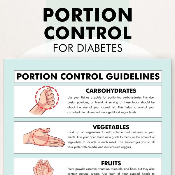 Guía de control de porciones, PDF sobre control de porciones para la diabetes, PDF sobre tamaños de porciones con las manos, tabla para descargar e imprimir para un mejor control de la diabetes