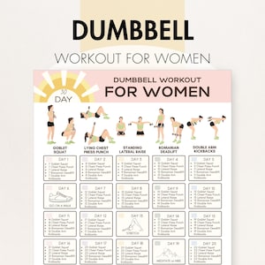 Hantelübungen für Frauen, 30-Tage-Challenge mit Anleitung, druckbare PDF-Datei (8,5 x 11, 16 x 20, A4, A3)