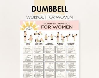 Dumbbell Exercises For Women, 30-Day Challenge with Instructions, Printable PDF (8.5x11, 16x20, A4, A3)