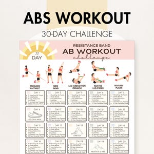 Resistance Band Exercises For Abs, Resistance Band Ab Workout Challenge, Lose Belly Fat and Strengthen Your Core, Printable PDF, Use At Home