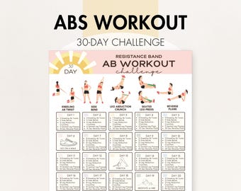 Resistance Band Exercises For Abs, Resistance Band Ab Workout Challenge, Lose Belly Fat and Strengthen Your Core, Printable PDF, Use At Home