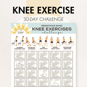 Esercizi per le ginocchia con fascia di resistenza, allenamento per rafforzare le ginocchia con fascia di resistenza, PDF stampabile, programma di 30 giorni per l'allenamento a casa