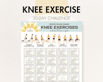 Resistance Band Knee Exercises, Resistance Band Knee Strengthening Workout, Printable PDF, 30 Day Plan For At Home Training