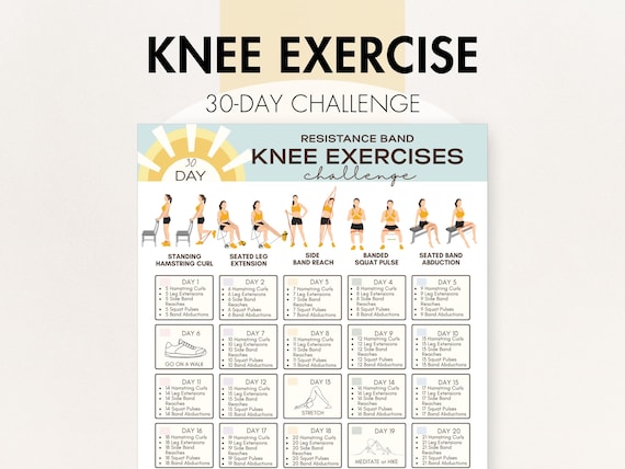 Resistance Band Knee Exercises, Resistance Band Knee Strengthening Workout, Printable PDF, 30 Day Plan For At Home Training