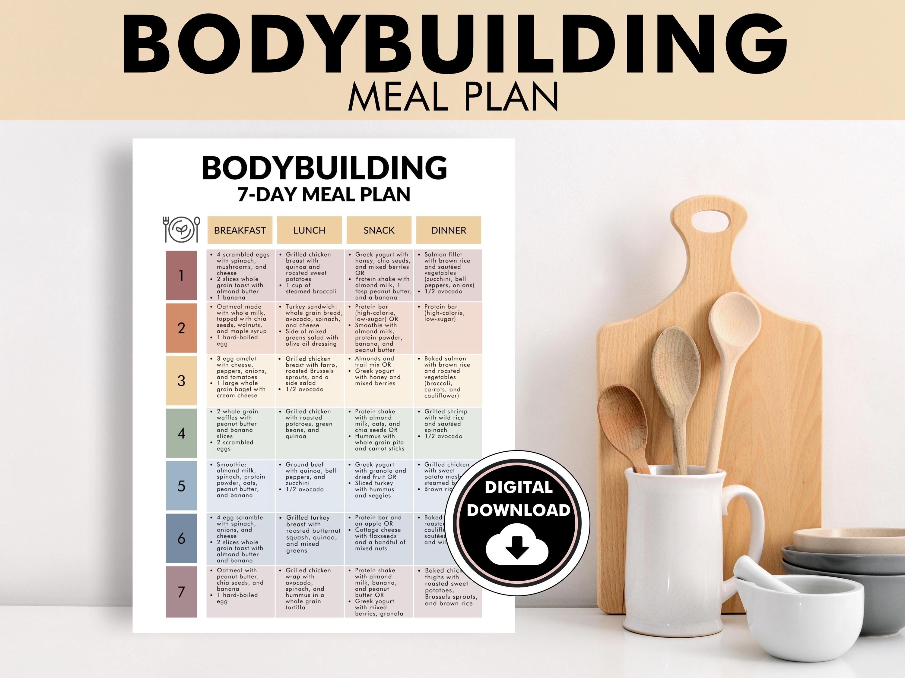 7 Day Bodybuilding Meal Plan, 7 Day Meal Plan for Muscle Gain, Easy ...