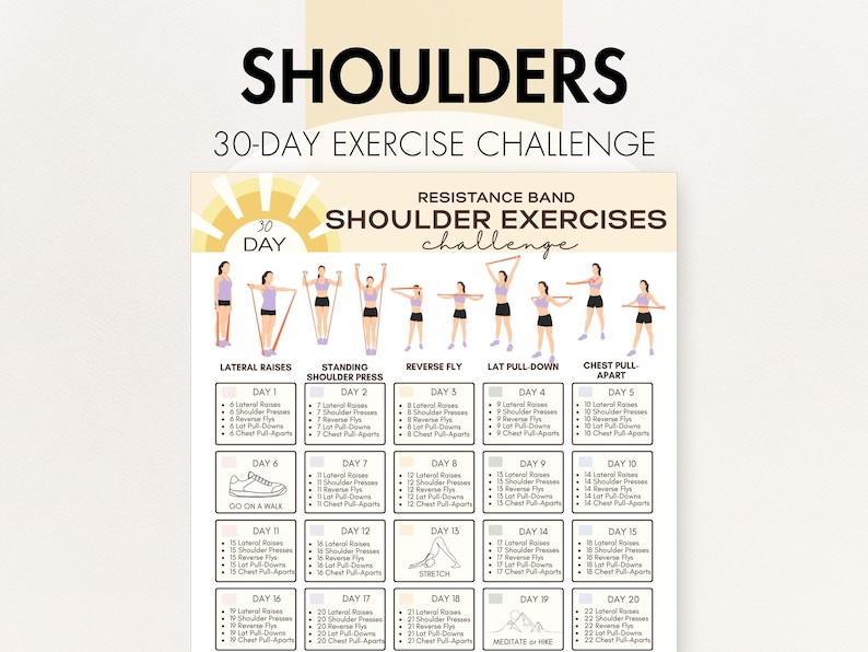 Resistance Band Shoulder Exercises, Resistance Band Shoulder Workout at Home, Resistance Band Exercises for Beginners PDF, 30 Day Challenge image 1