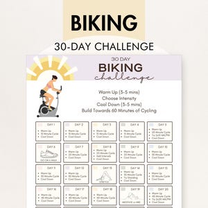 Stationary Bike Routine, 30-Day Indoor Cycling Challenge, Printable PDF in 8.5x11 and A4 Sizes, Includes Instructions and Tips for Beginners image 1