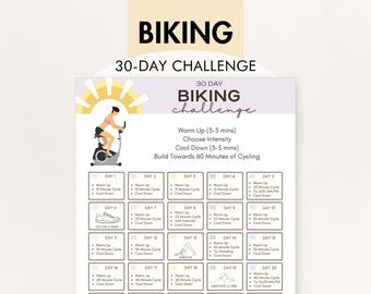 Stationary Bike Routine, 30-Day Indoor Cycling Challenge, Printable PDF in 8.5x11 and A4 Sizes, Includes Instructions and Tips for Beginners