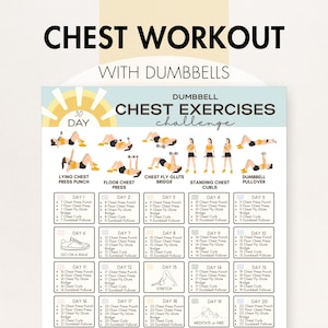 Dumbbell Chest Workout Routine, Printable, Chest Exercises with Free Weights, PDF - 8.5x11, 16x20, A4, or A3 Sizes