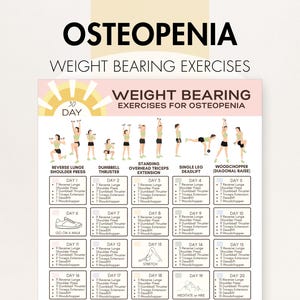 Ejercicios con pesas para osteopenia, PDF imprimible, programa para el hogar, 8,5 x 11, 16 x 20, A4, A3