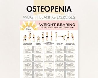 Weight Bearing Exercises for Osteopenia, Printable PDF, At Home Program, 8.5x11, 16x20, A4, A3