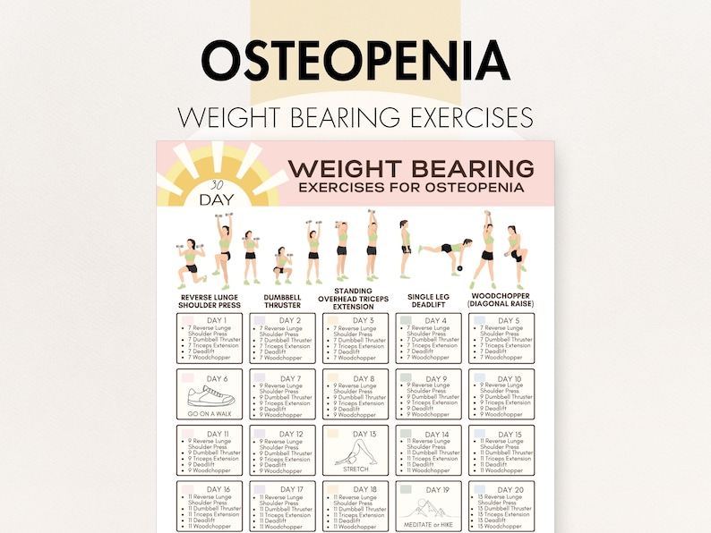 Weight Bearing Exercises for Osteopenia, Printable PDF, at Home Program ...