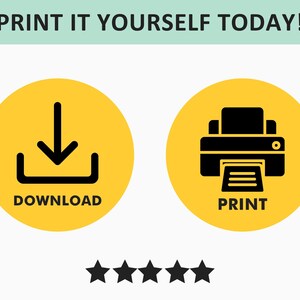 May include: Two yellow circles with black icons and text. The left circle has a black download icon and the text "DOWNLOAD". The right circle has a black printer icon and the text "PRINT".