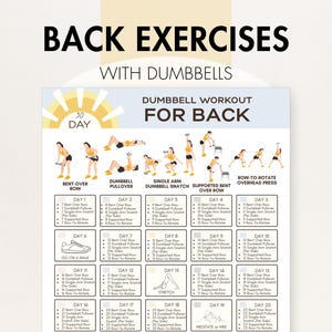 Dumbbell Back Exercises, Back Workout Program - No Bench, Free Weights, Printable PDF with Instructions