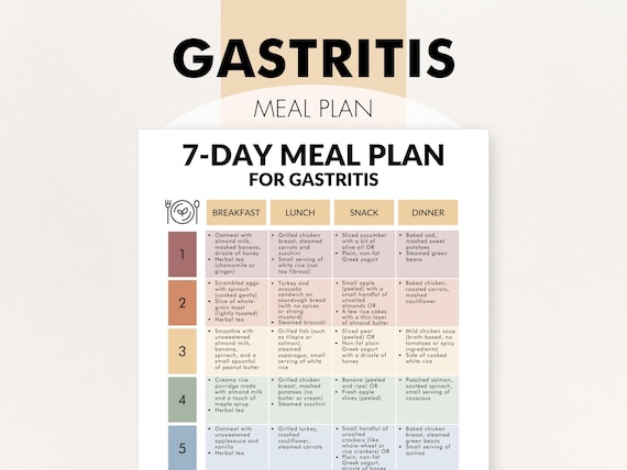 7 Day Meal Plan for Gastritis, Gastritis Meal Plan, PDF, Gastritis Diet Plan, Helps with Recipe Ideas for Gastritis Flare Ups, Print Now