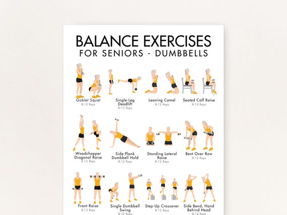 Balance Training Seniors, Balance Exercises for Elderly, PDF, Complete At Home Workout Routine with Instructions, Printable in Four Sizes