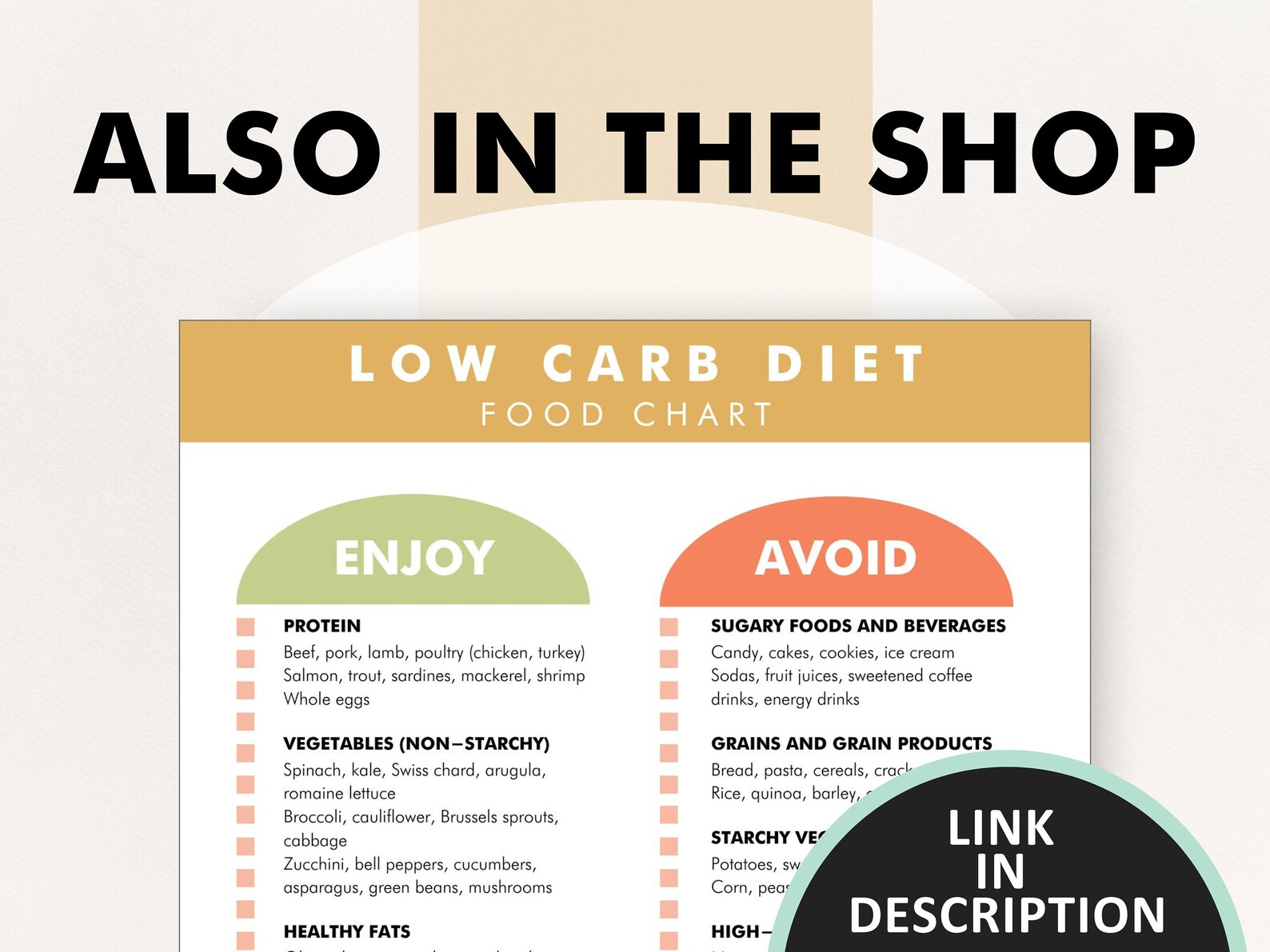 Low Carb Diet, Low Carb Diet Foods List, PDF to Download and Print