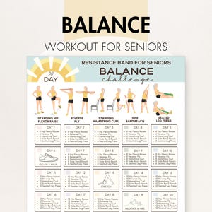 Balance Exercises For Seniors, Resistance Band Workouts for Seniors for Balance, Printable PDF, Improve Mobility, Easy Home Fitness Plan