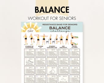 Balance Exercises For Seniors, Resistance Band Workouts for Seniors for Balance, Printable PDF, Improve Mobility, Easy Home Fitness Plan