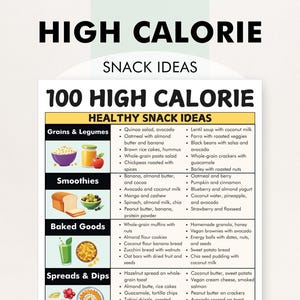 Elenco di alimenti ad alto contenuto calorico, alimenti ad alto contenuto calorico per aumentare di peso, tabella di alimenti sani ad alto contenuto calorico, PDF stampabile per aiutarti a pianificare la tua dieta