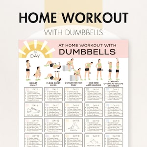 Dumbbell Exercises At Home, Home Workout Routine with Weights, Printable PDF in Four Sizes