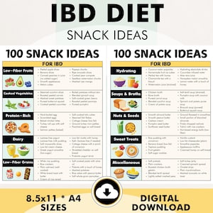 IBD Diet - Snack Ideas, Snacks for an IBD Diet PDF, Printable from Home, Helps You Meal Plan for Inflammatory Bowel Disease