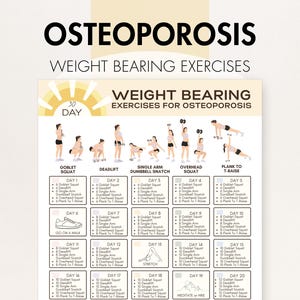 Ejercicios con carga de peso para la osteoporosis, PDF imprimible, programa para hacer en casa, tamaños 8.5x11, 16x20, A4, A3