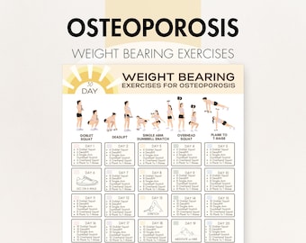 Weight Bearing Exercises for Osteoporosis, Printable PDF, At Home Program, 8.5x11, 16x20, A4, A3